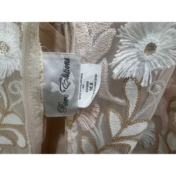 Girls Taupe Embroidered Lace Dress With Ruffle Skirt Size 16.5 Rare Editions Mad - Picture 6 of 9